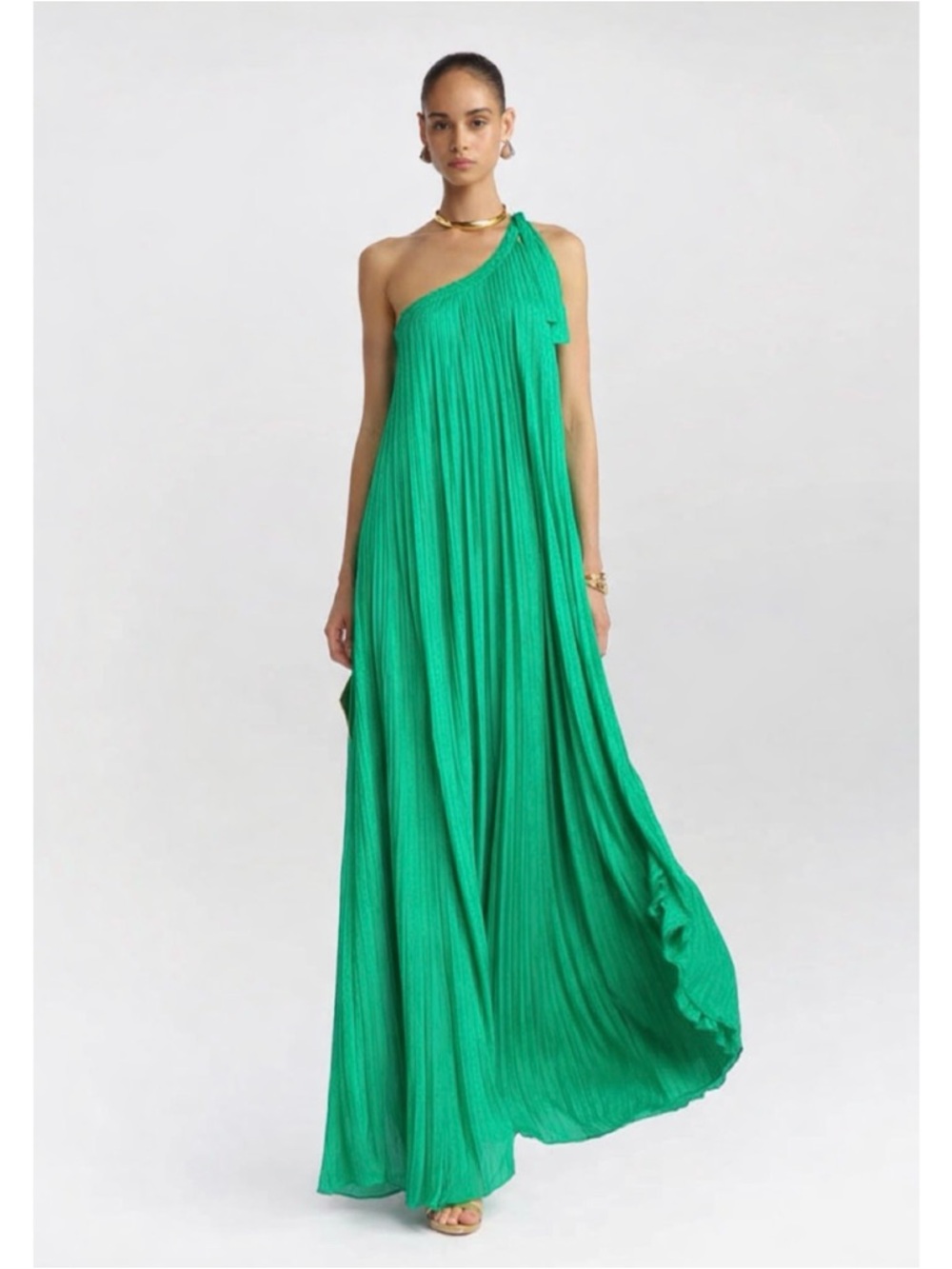 Bcbgmaxazria | One-Shoulder Abee Pleated Maxi Dress In Emerald ~ Xxs